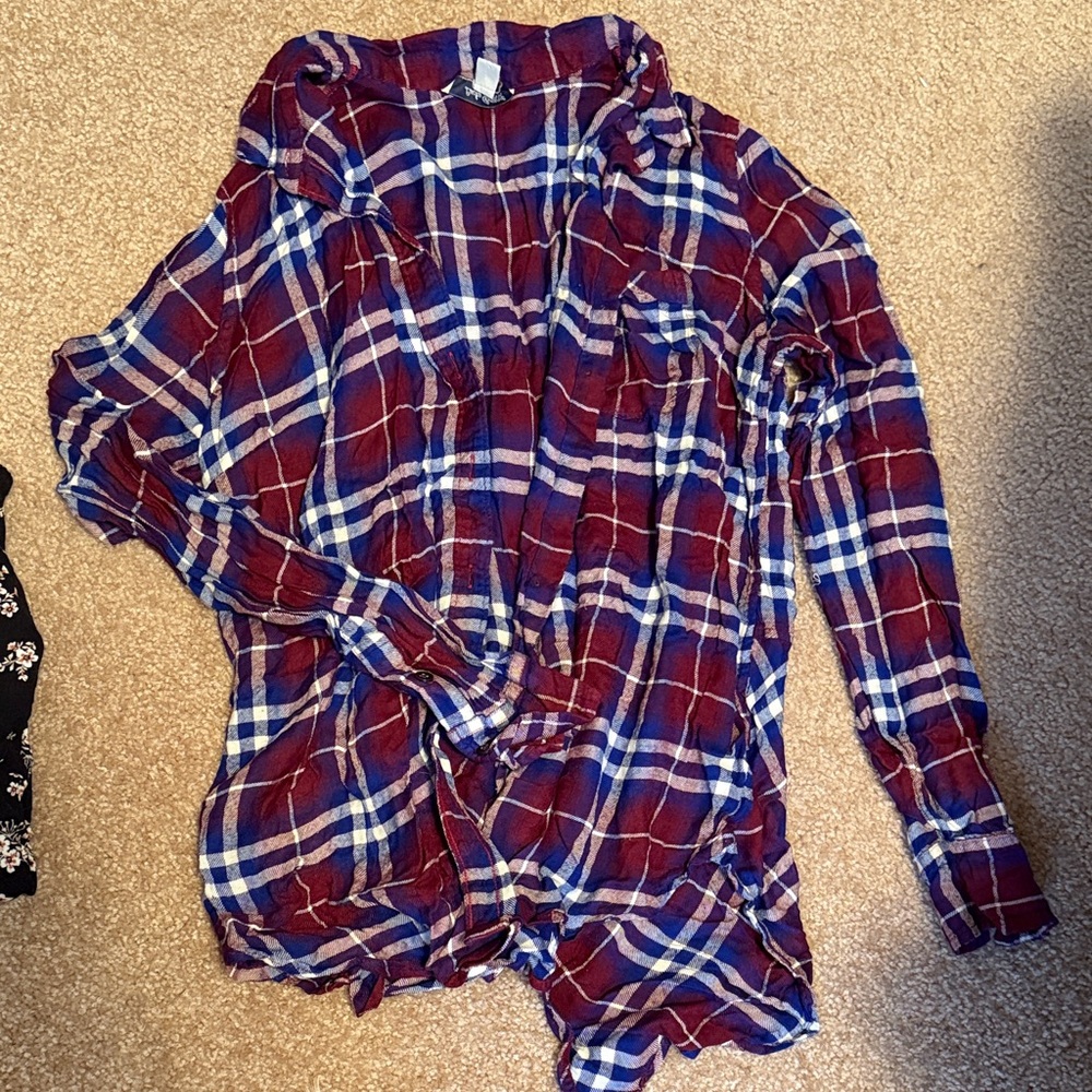 Red and Blue Plaid Button-Up Shirt